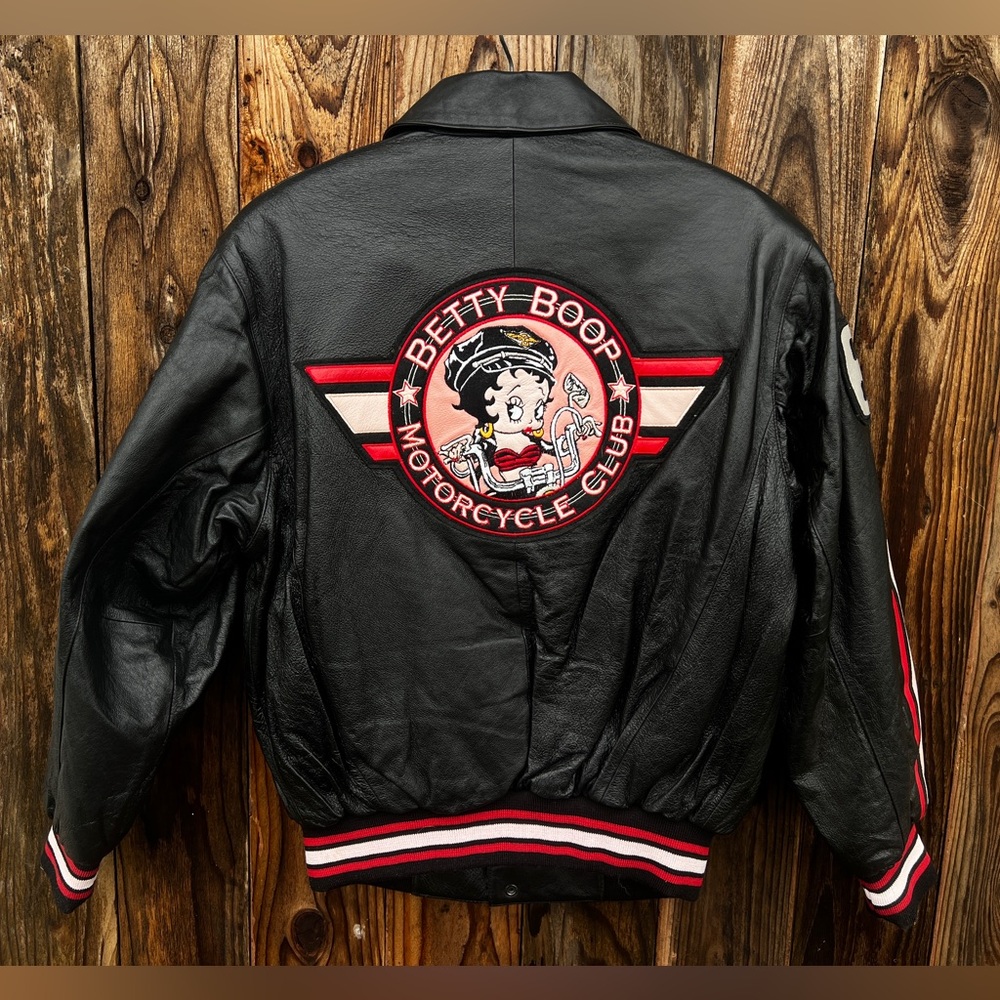 Betty Boop Motorcycle Club Leather Bomber Jacket